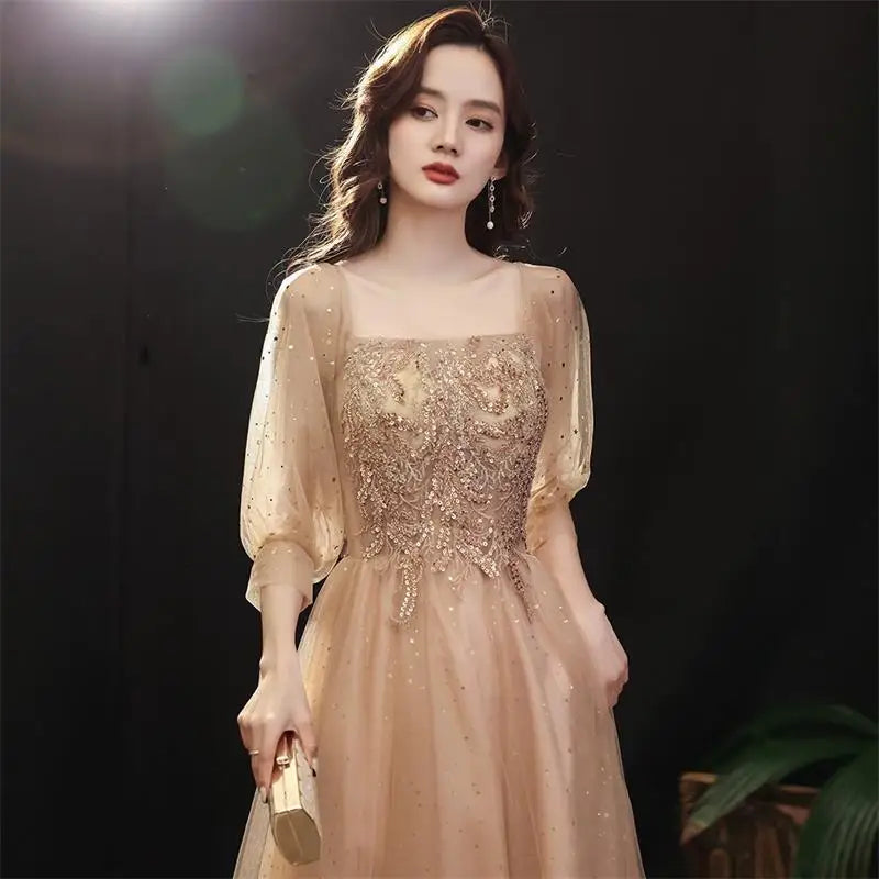 DSP Customise Elegant A Line Half Sleeves Prom Dresses 2025 Formal Evening Party Dress with Appliques Graduation Dresses Long
