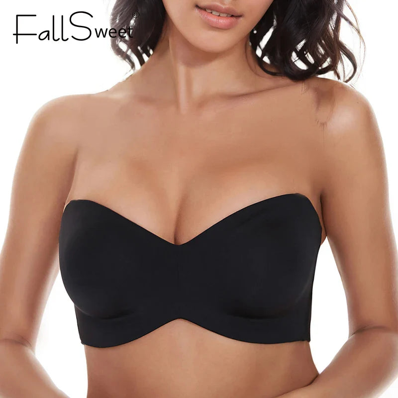FallSweet Strapless Bandeau Bras for Women  Non-Slip Unlined  Brassiere Invisible Lifting Lingerie Plus Size Support