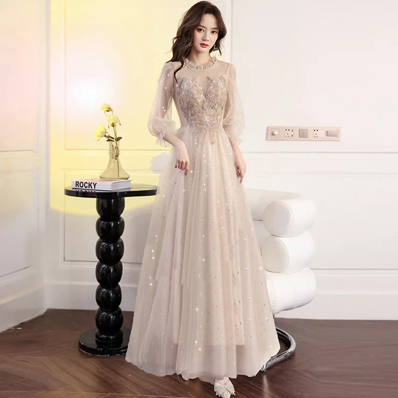Elegant Evening Gown Mid-Length Graduation Dress O-neck Appliques Evening Dresses Simple Prom Vestidos Wedding Party Dresses