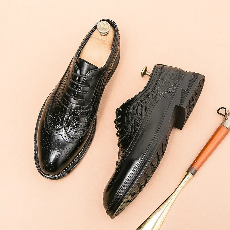 Men Suit Casual Shoes Luxury Men Brogue Dress Shoes Formal Business Leather Shoes Men Brown Wedding Italian Banquet Shoe Size 46