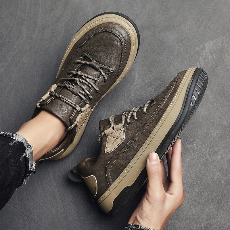 Luxury Brand Men's Shoes Fashion Leather High Quality Handmade Casual Shoes New Breathable Lace Up Skateboard shoes Men Sneakers