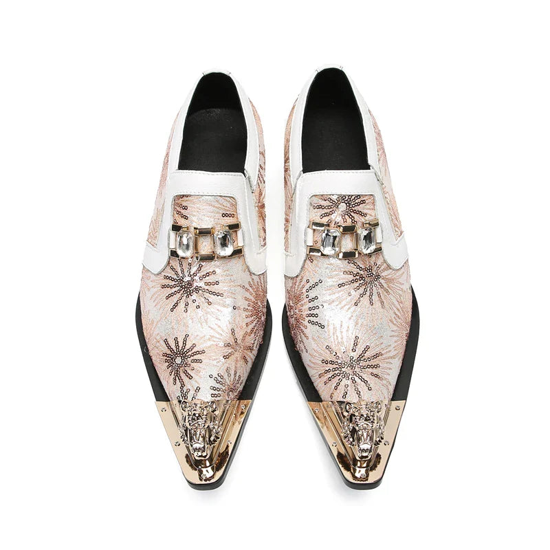New British Style Pointed Toe Banquet Shoes Leisure Plus Size Print Evening Shoes Elegant Men Busienss Cow Leather Wedding Shoes