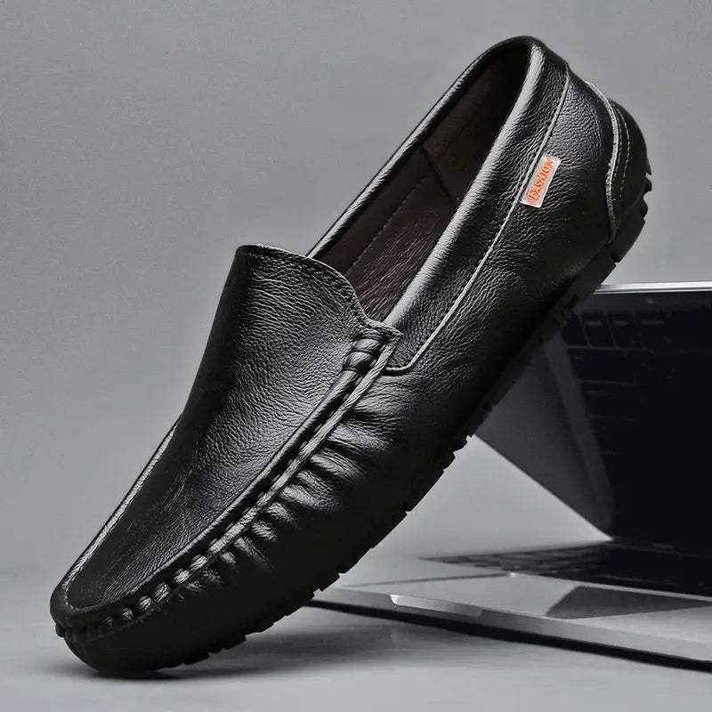 Moccasin Loafers Man Casual Shoe Square Toe Flat Leather Shoes For Men Soft Velvet Fashion 2025 2025 New Arrivals Cowhide