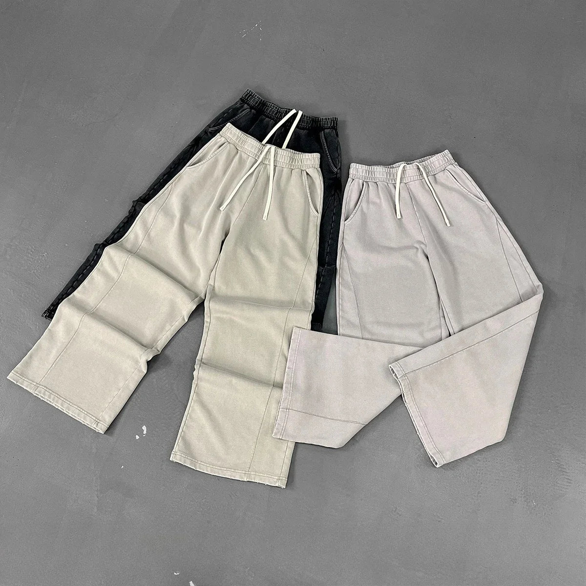 Custom LOGO men's autumn and winter new 400G pure cotton fried snowflake washing water old trousers splicing sweatpants