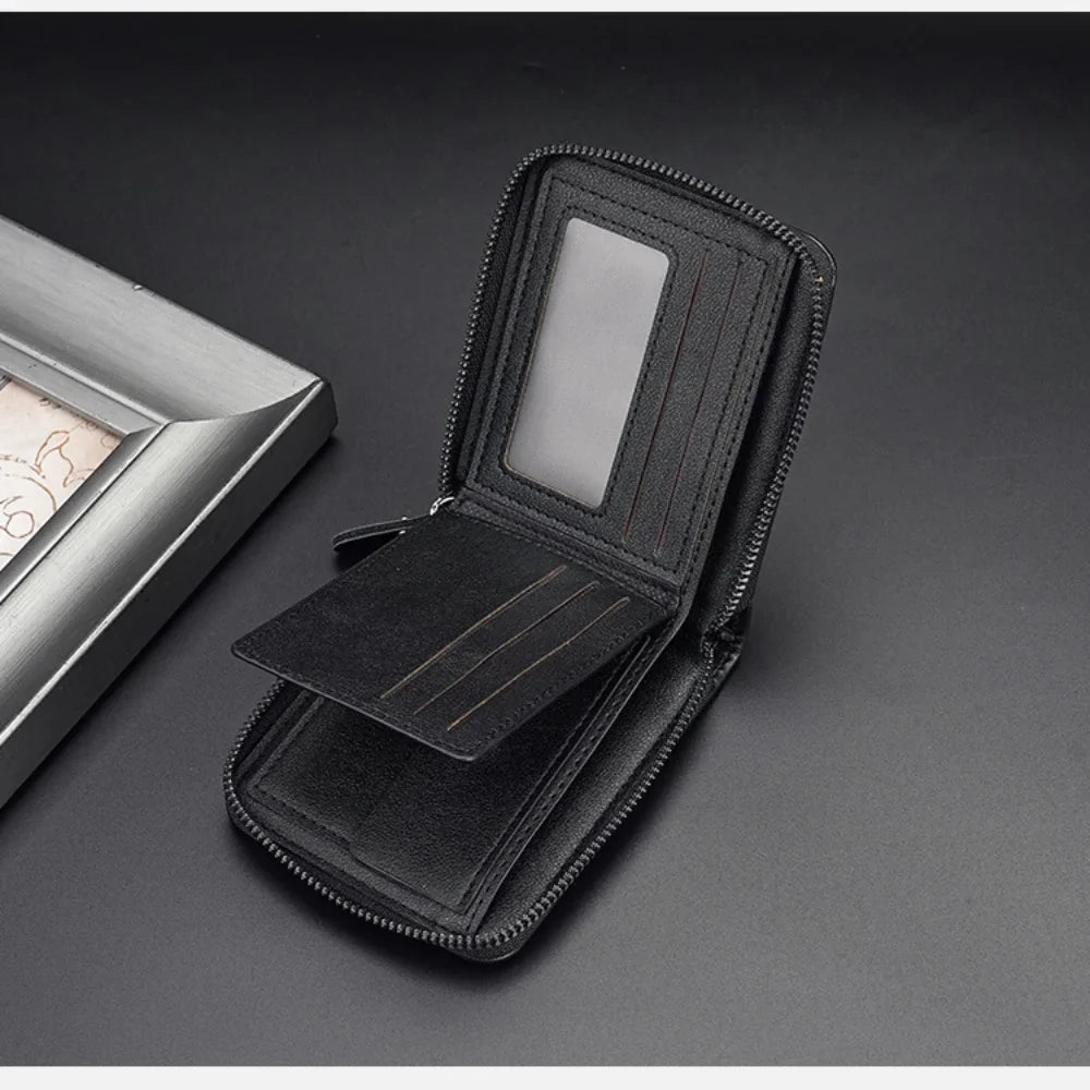 New Brand Leather Men’s Wallet Luxury Mens Purse Male Zipper Card Holders with Coin Pocket Wallets Gifts for Men Money Bag