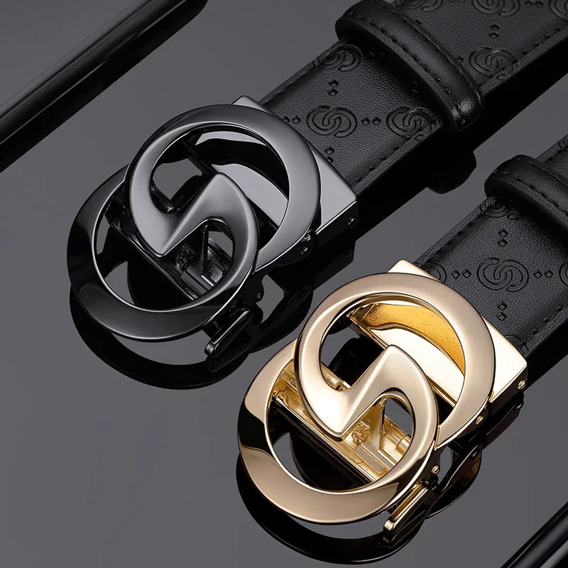 Men's high-end leather belt, automatic buckle belt, fashionable and versatile belt