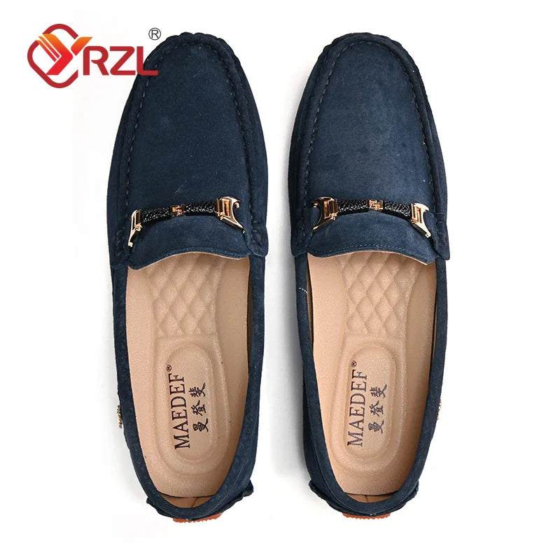YRZL Loafers Men Casual Fashion Suede Men Shoes Lightweight Soft Genuine Leather Moccasins Slip on Driving Shoes for Men Size 48