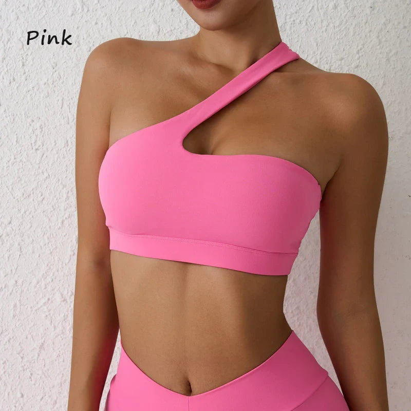 DIAS FIT JOY One-Shoulder Sexy Sports Bra Yoga Fitness Training Outwear with Detachable Beauty Back Design for Women