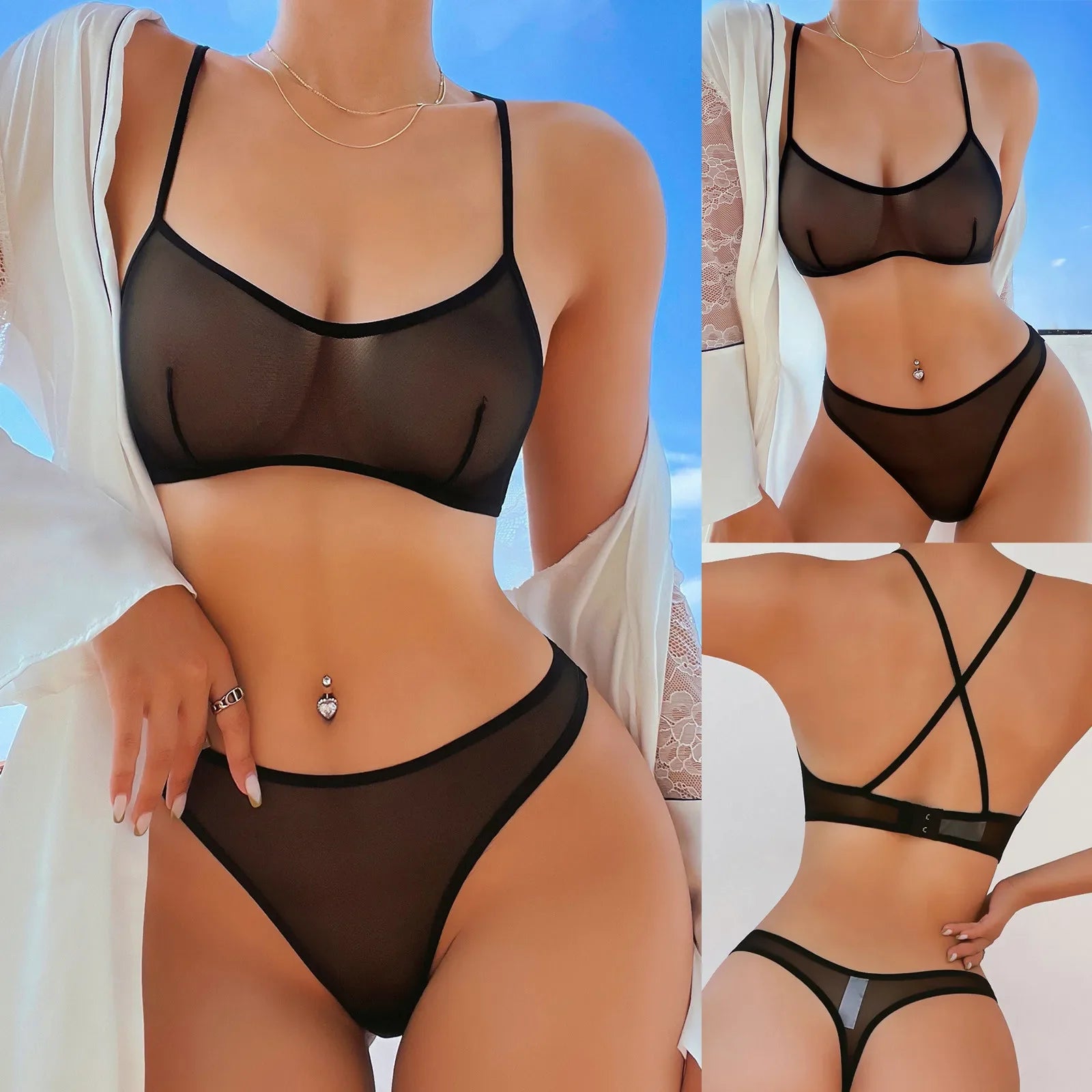 Teddy Ladies Two-Piece Lingerie Sexy Erotic Costume Mesh See Through Bra And Panty Pure Desire Sets нижнее белье женское