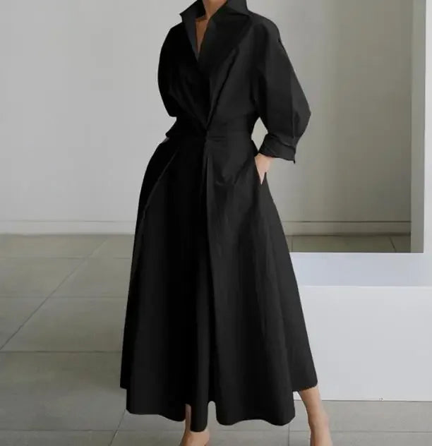 Temperament Summer Dresses for Women 2025 Fashion Leopard Print Long Sleeve Commuter Polo Large Swing long Elegant Dress Clothes