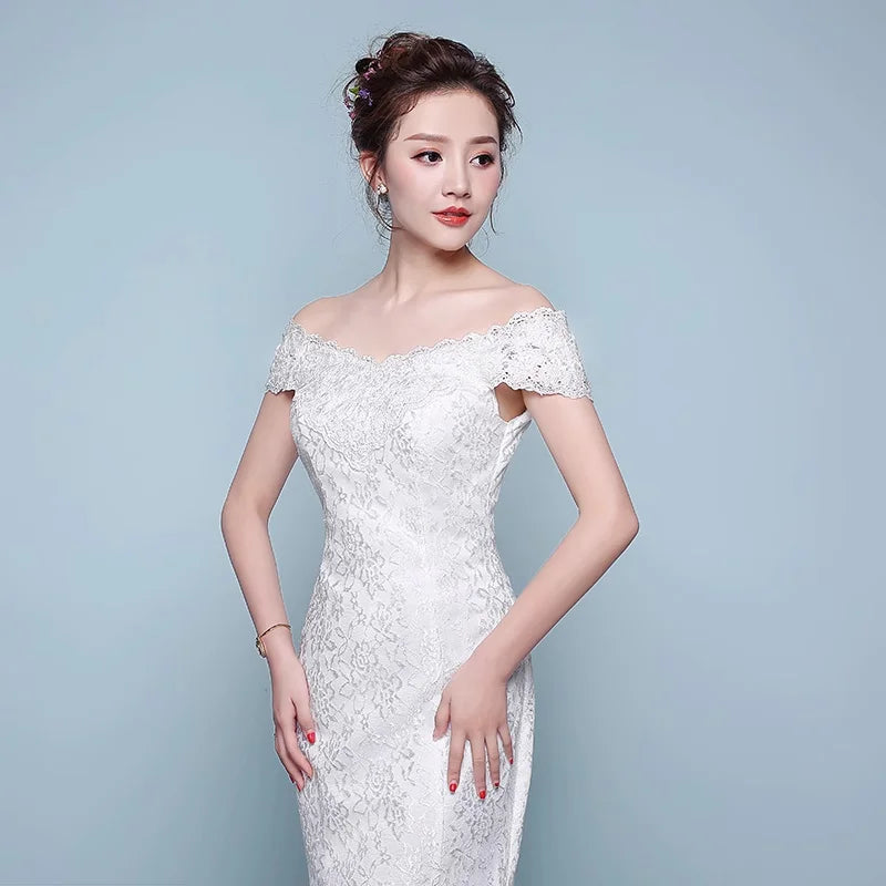 XXN-054B#Waist Cinching Fish Tail Dress 2025 New Palace Bride Slimming Wedding Dress With One Shoulder Cheap Wholesale China
