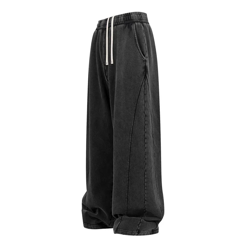 Custom LOGO men's autumn and winter new 400G pure cotton fried snowflake washing water old trousers splicing sweatpants