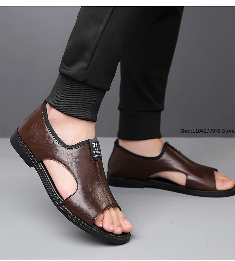 Sandals for Men Brand Casual Shoes Outdoor 2025 New Men's Slippers Comfortable Beach Shoes High Quality Leather Men Flat Sandals