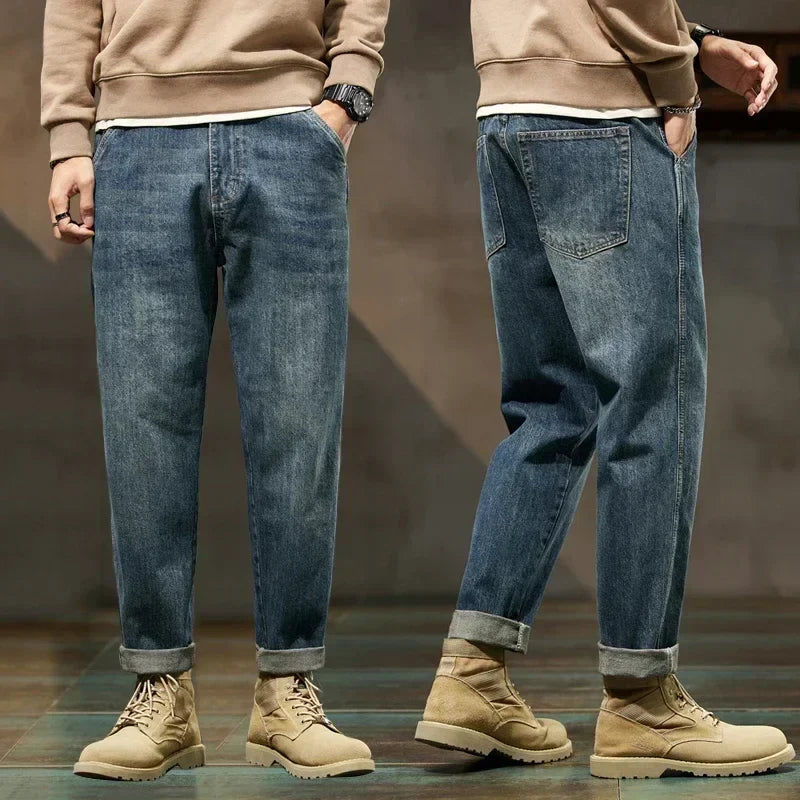 Men's Cotton Jeans Loose Harem Pants Fashion Baggy Casual Outdoor Work Denim Pants Brand Men's Clothing