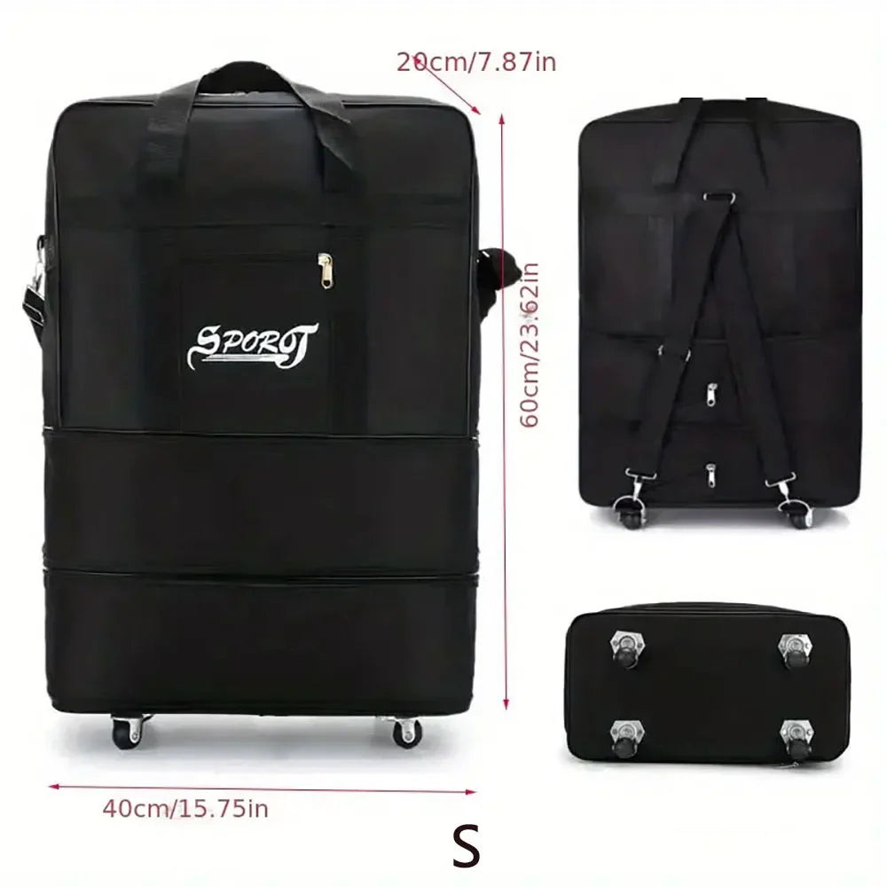 Travelling Pack Wheels For Women Men Expandable Foldable Trolley Luggage Versatile Black Suitcase For Weekend Trip overnight bag