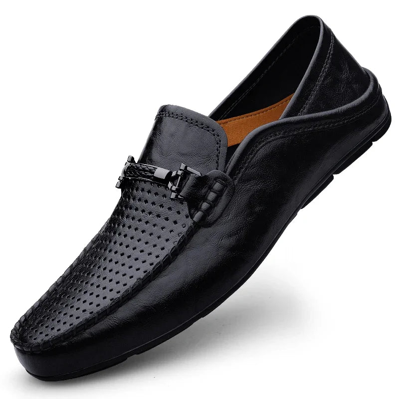 Men Casual Summer Shoes Hollow Out Breathable Men's Driving Shoes High Quality Male Business Shoes 2024 Genuine Leather Loafers