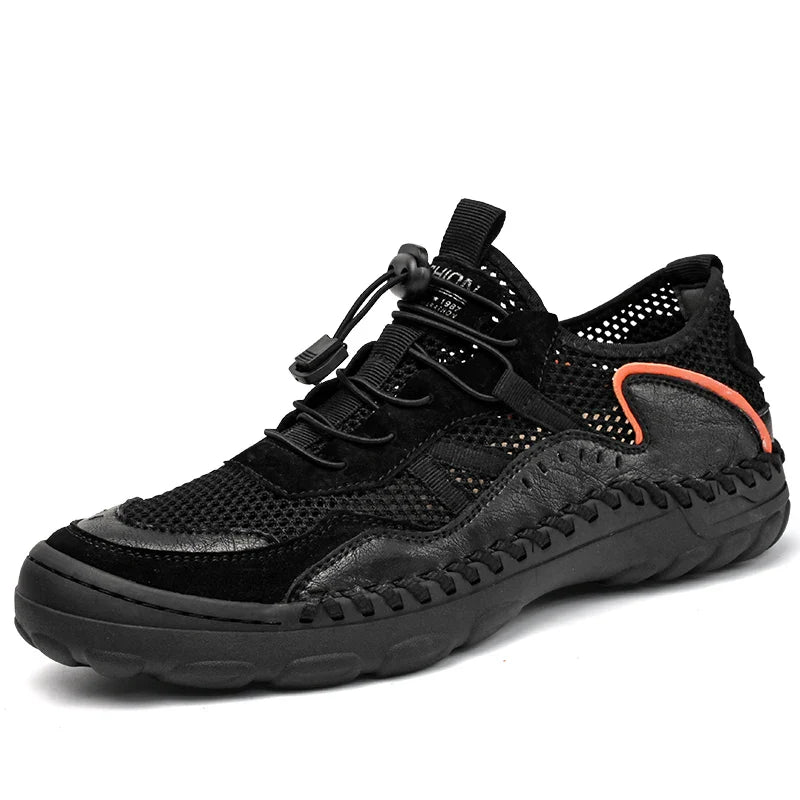 New Summer Genuine Leather Breathable Leather Sandals for Men, Mesh Sports Shoes, Non-Slip Mesh Shoes, Hiking Men's Casual Shoes