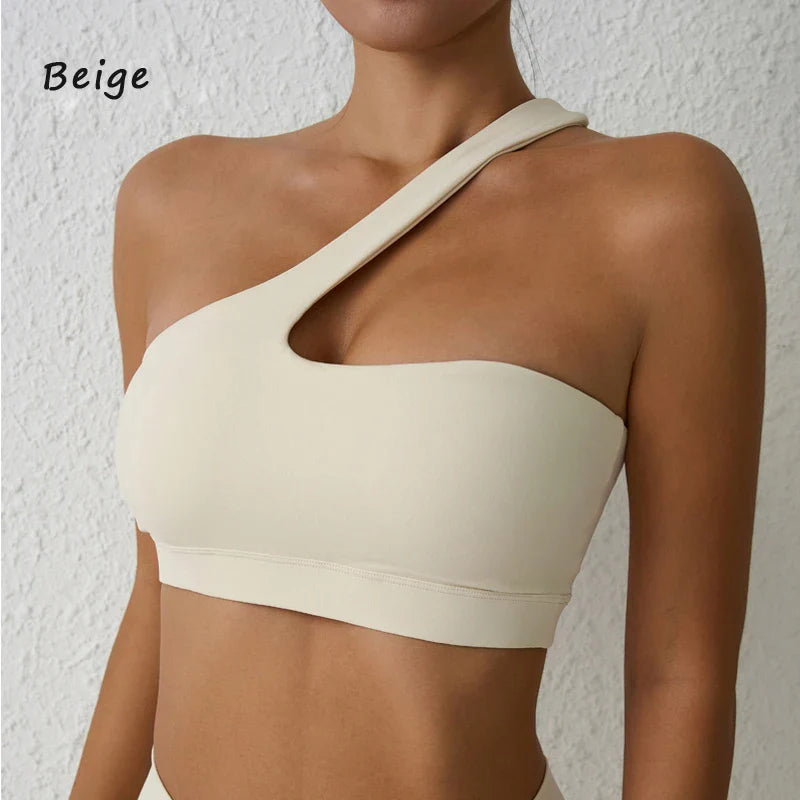 DIAS FIT JOY One-Shoulder Sexy Sports Bra Yoga Fitness Training Outwear with Detachable Beauty Back Design for Women