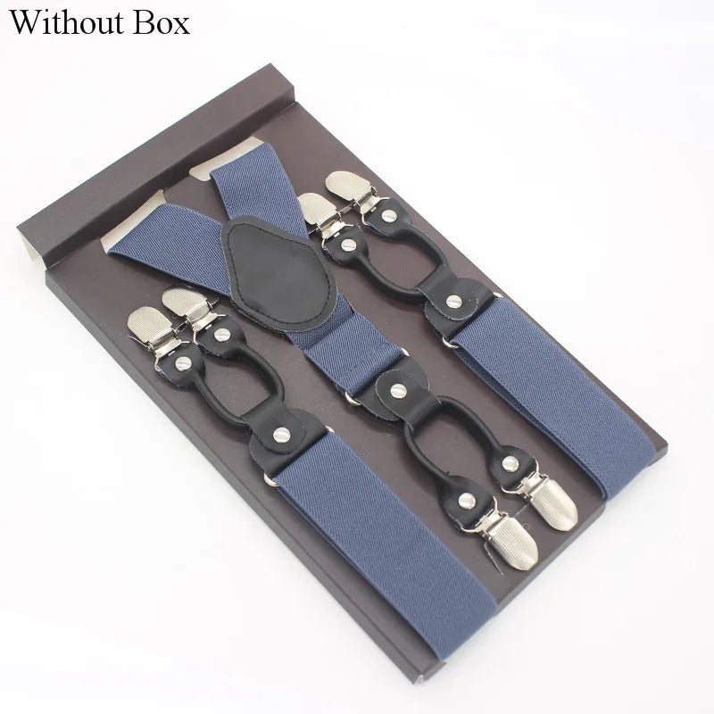 3.5*120cm Fashion 6 Clips Striped Braces Man Male Vintage Casual Leather Suspenders For Adult  Tirantes Trosers Strap Adjustable