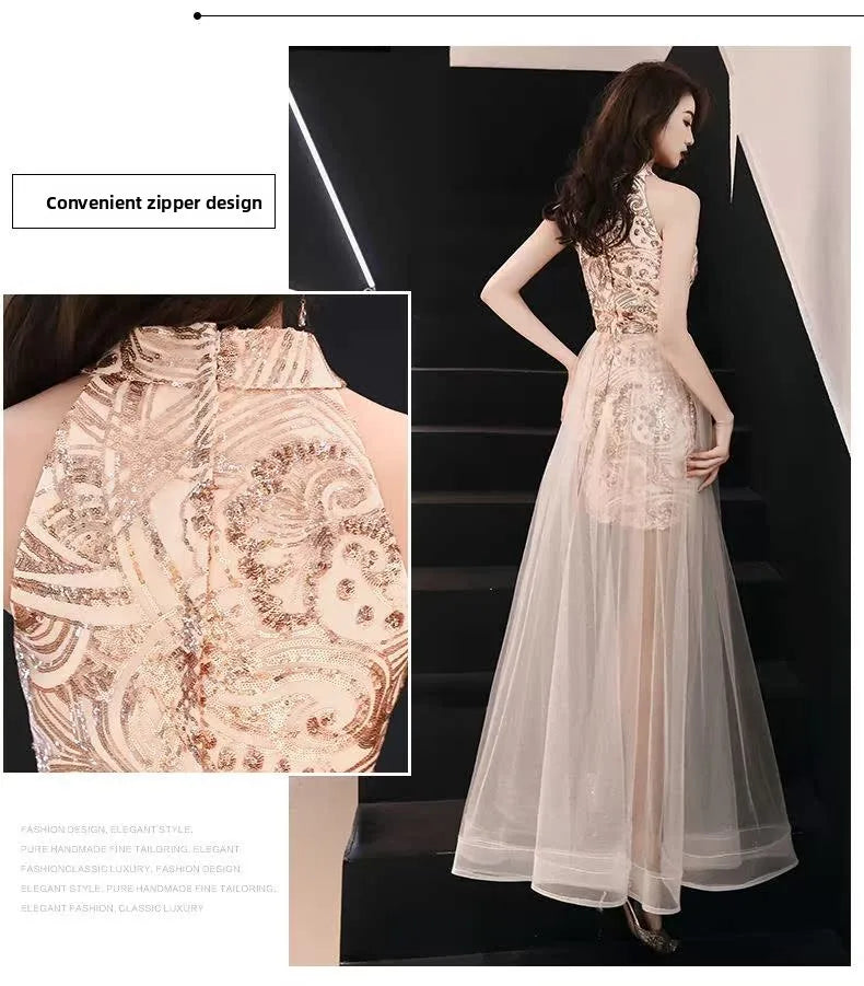 Gold ort Evening Dr Women's 2024 New Queen Aosphere Sexy Birthday Par Banquet High Waist Princ Sle Polyester Fiber